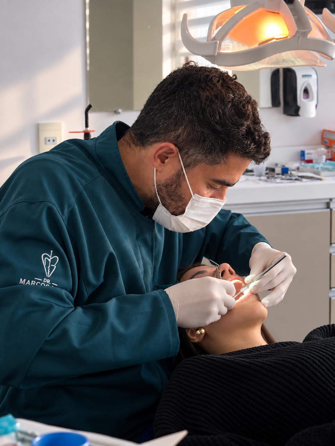 Dr. Marcos Grego durante atendimento odontológico