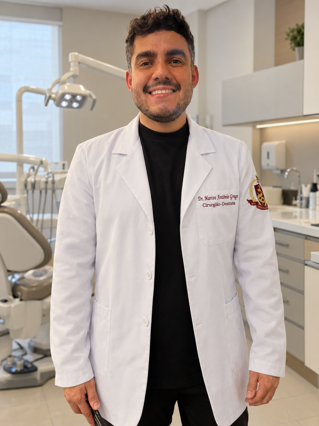 Dr. Marcos Grego em consultório odontológico